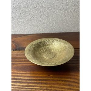 Vintage Floral Etched Brass Pedestal Bowl or Trinket Dish